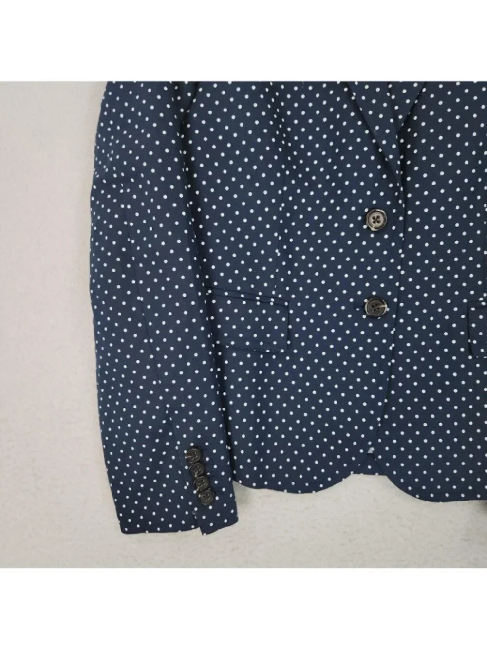 J Crew Jacket Womens 6 Blue Polka Dot Linen Blend Two Button Blazer Career